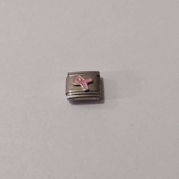 Pink Ribbon Italian Link Stainless Steel Charm for‎ Nomination Style Bracelet - Picture 1 of 1